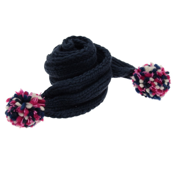 Écharpe Bleu Foncé Pompon Multicolore Kusan