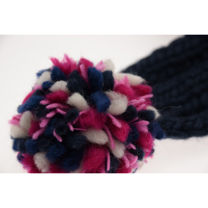 Écharpe Bleu Foncé Pompon Multicolore Kusan