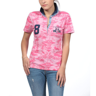 Polo Jersey Rose Imprimé Palmiers Ruckfield