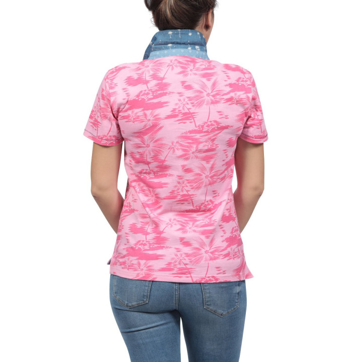 Polo Jersey Rose Imprimé Palmiers Ruckfield