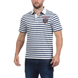 Ruckfield Ecru and Navy Blue Striped Short Sleeves Jersey Polo