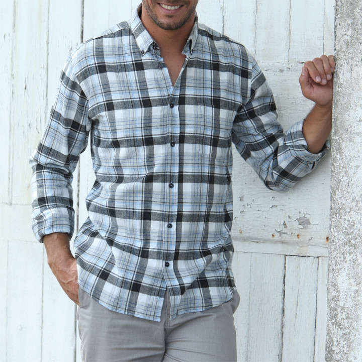 Out of Ireland Grey Black & Blue Checked Shirt