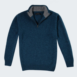 Celtic Alliance Lambswool Peacok Heather Blue Hal Zip Collar Sweater