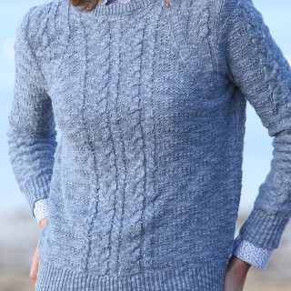 Pull femme aran bleu coton et lin the original aran company