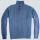 High Collar Cable Knit Blue Jumper in Recycled Cotton Out Of Ireland 