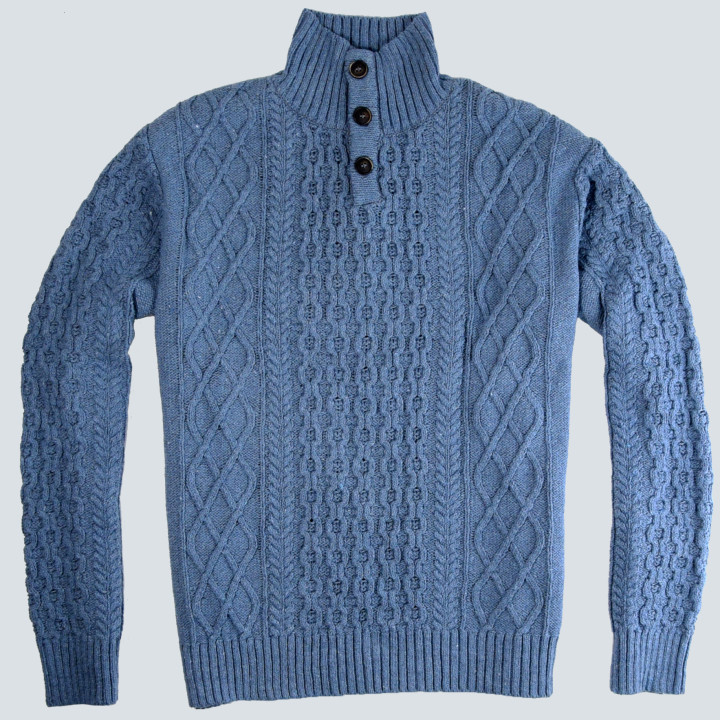 Pull Col Montant Bleu Coton Recyclé Out Of Ireland