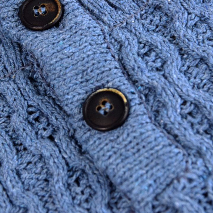 High Collar Cable Knit Blue Jumper in Recycled Cotton Out Of Ireland  