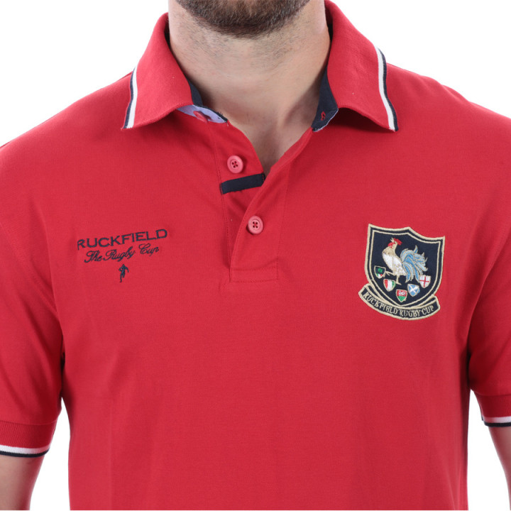 Borderie et Blason Polo Rouge Coton Piqué Rugby Cup Ruckfield