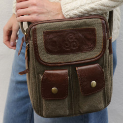 Aran Woollen Mills Leather and Tweed Bag with 2 Front Pockets