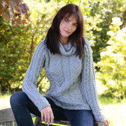 Pull Col Boule Gris Bleuté Aran Woollen Mills Pull Col Boule Gris Bleuté Aran Woollen Mills