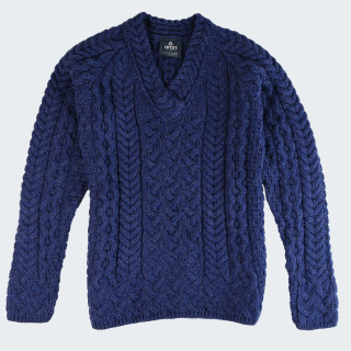 Pull Col V Bleu Aran Woollen Mills