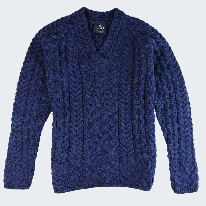 Pull Col V Bleu Aran Woollen Mills