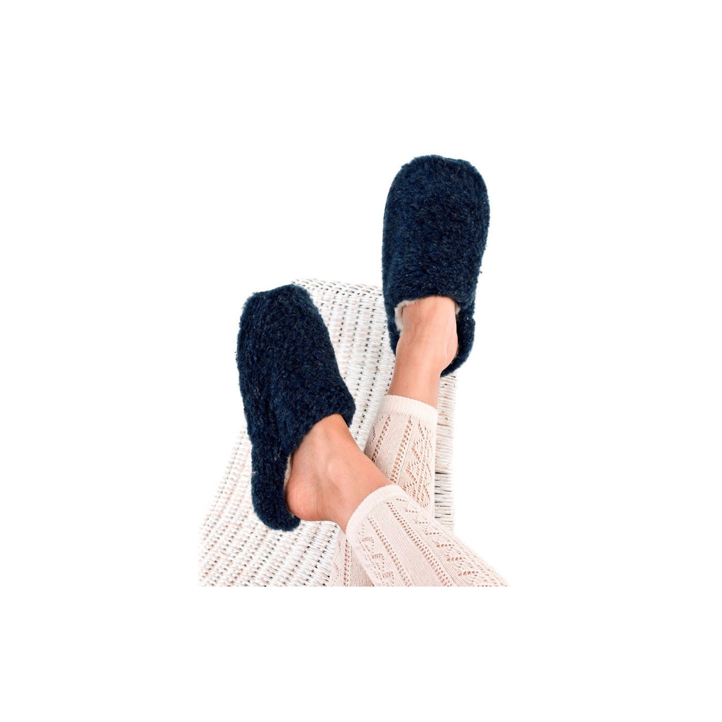 Chaussons Basic Laine Bleu Nuit Alwero