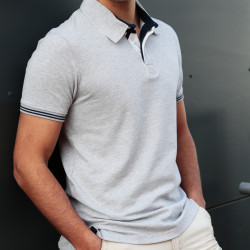 Out Of Ireland Heather Grey Pique Cotton Polo Shirt