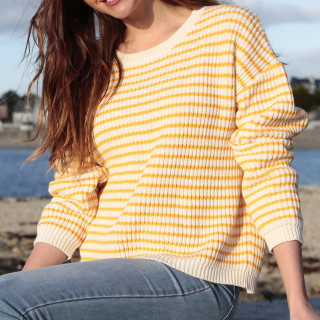 Out Of Ireland Ecru and Yellow Striped Sweater