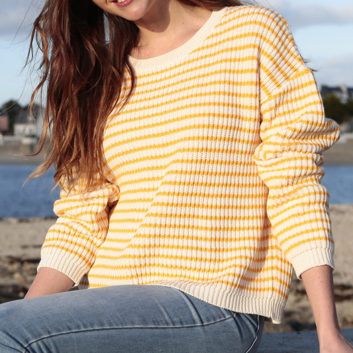 Pull Rayé Ecru et Jaune Out Of Ireland