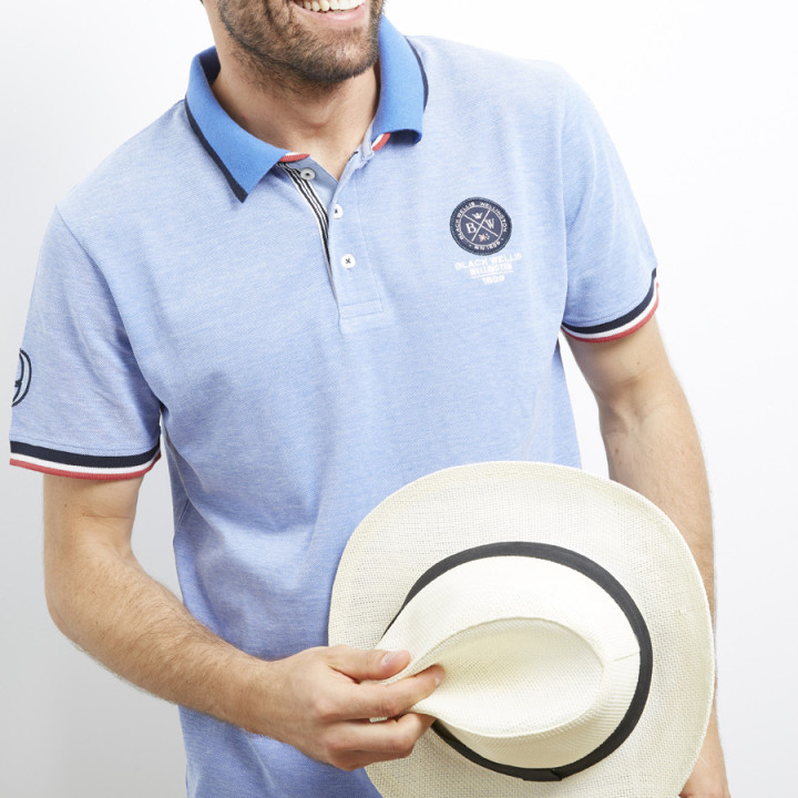 Polo Manches Courtes Bleu Ciel Chiné Black Wellis