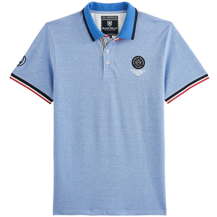Black Wellis Heather Sky Blue Short Sleeve Polo Shirt