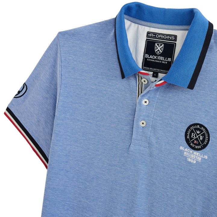 Polo Manches Courtes Bleu Ciel Chiné Black Wellis