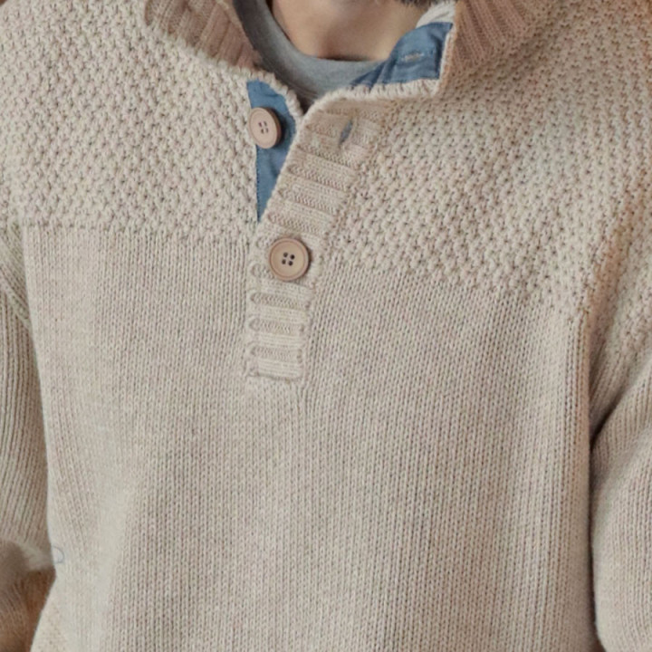 Out Of Ireland Beige Linen High Neck Sweater