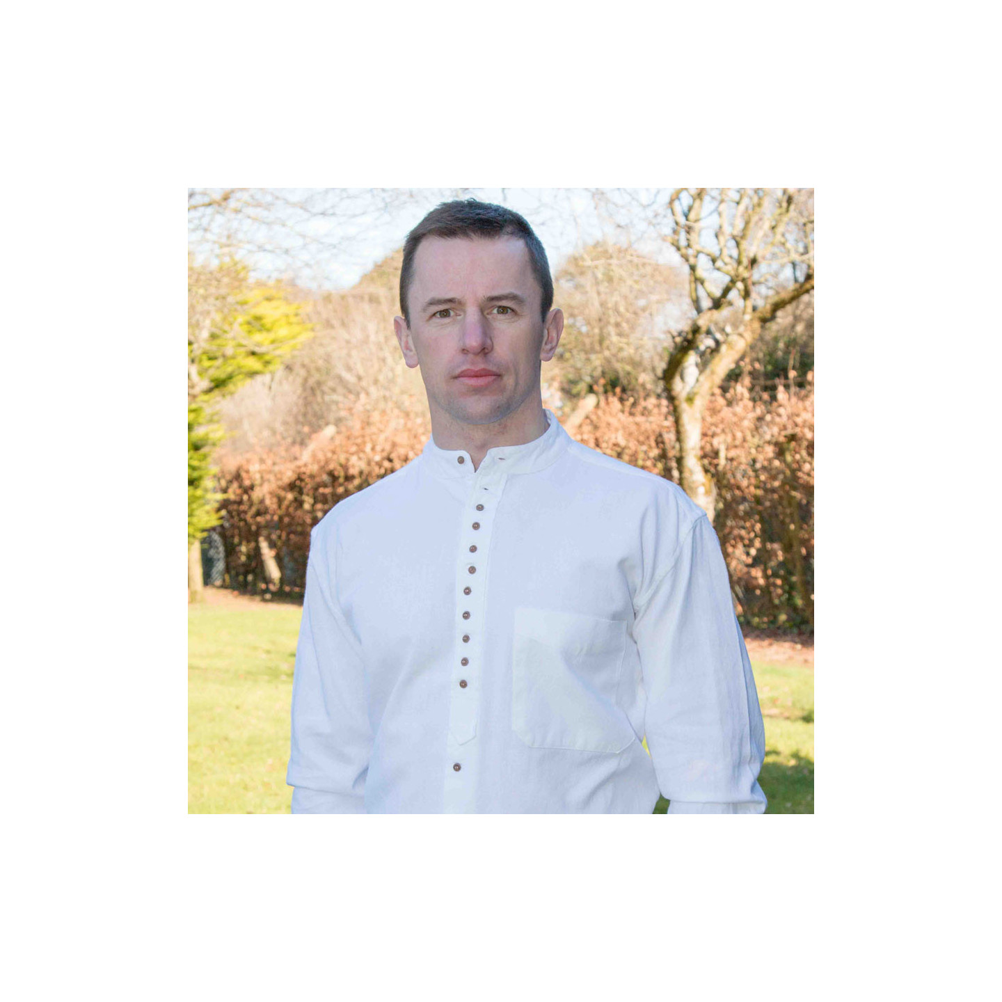 Emerald Isle Weaving White Irish Cotton Shirt Officer Collar