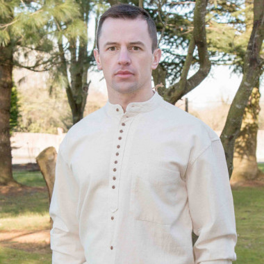 Emerald Isle Weaving Ecru Irish Cotton Shirt Officer Collar