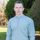 Chemise Bleu Gris Coton Irlandais Col Officier Emerald Isle Weaving