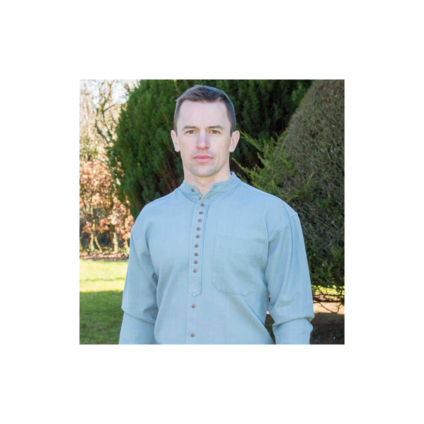 Emerald Isle Weaving Blue Grey Irish Cotton Shirt Officer Collar