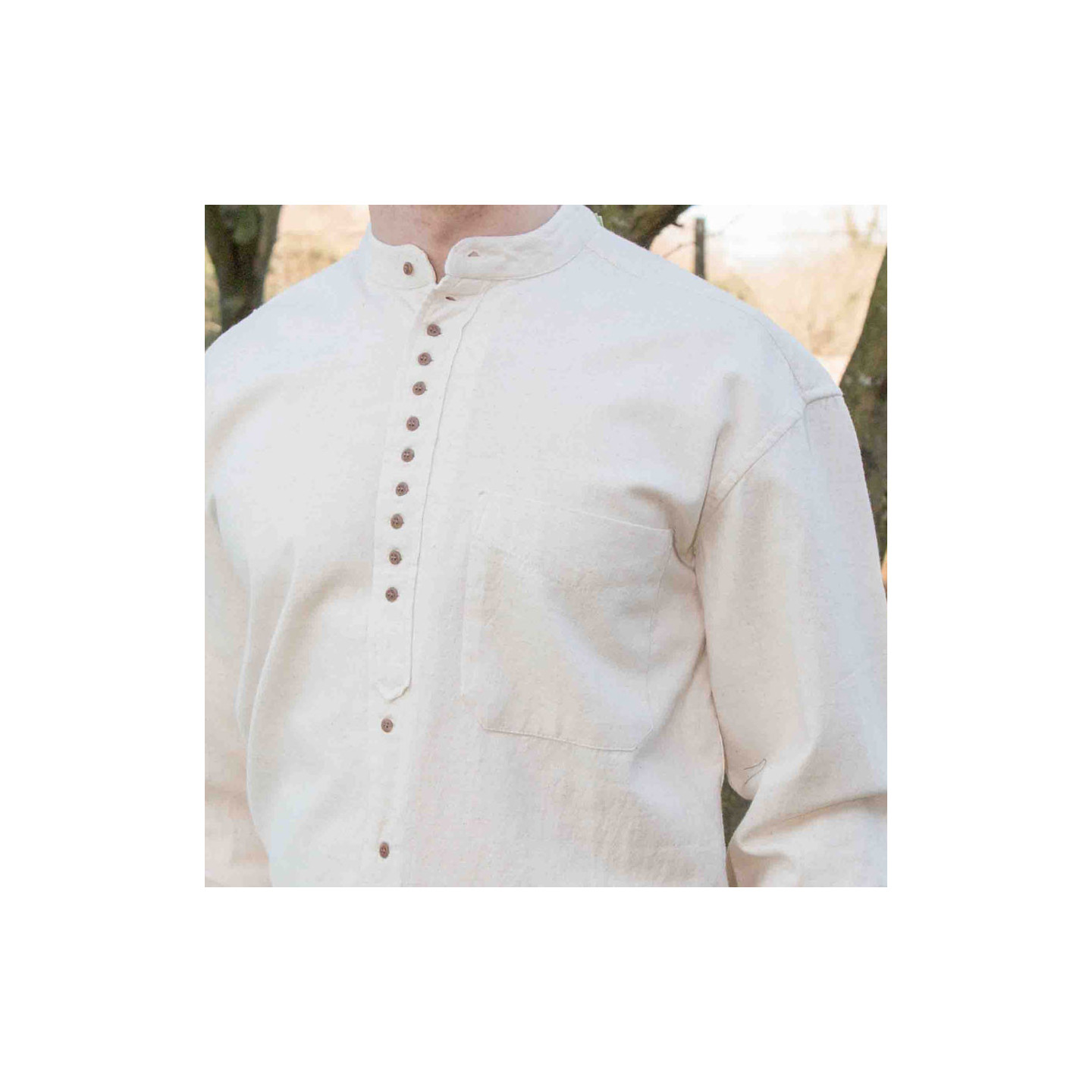 Emerald Isle Weaving Ecru Irish Cotton Shirt Officer Collar