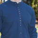 Emerald Isle Weaving Navy Irish Cotton Shirt Officer Collar