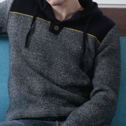 fleece gray black Hooded scarf plait jacquard