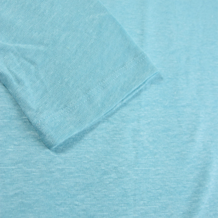 Out Of Ireland Blue Long Sleeves V Neck Linen T-Shirt