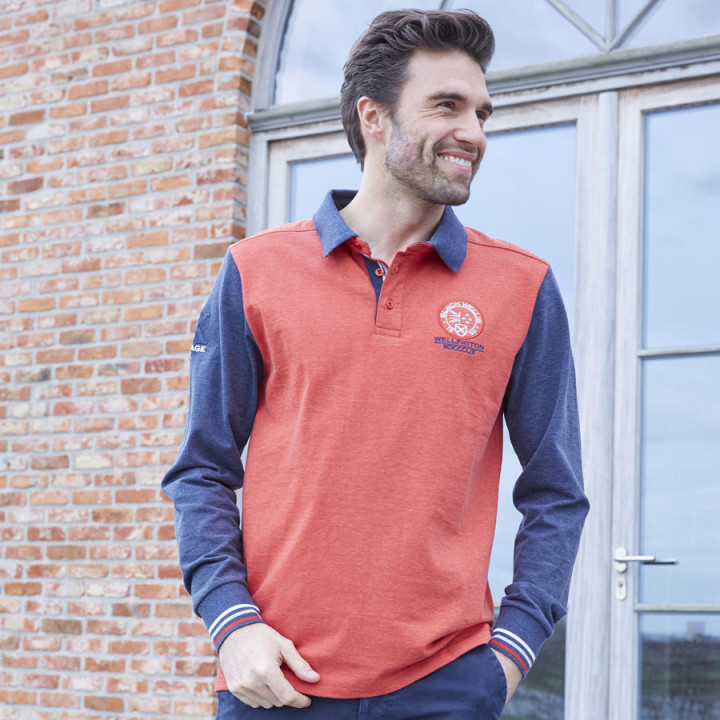 Black Wellis Long Sleeve Polo Shirt Heather Orange
