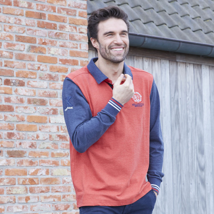 Black Wellis Long Sleeve Polo Shirt Heather Orange