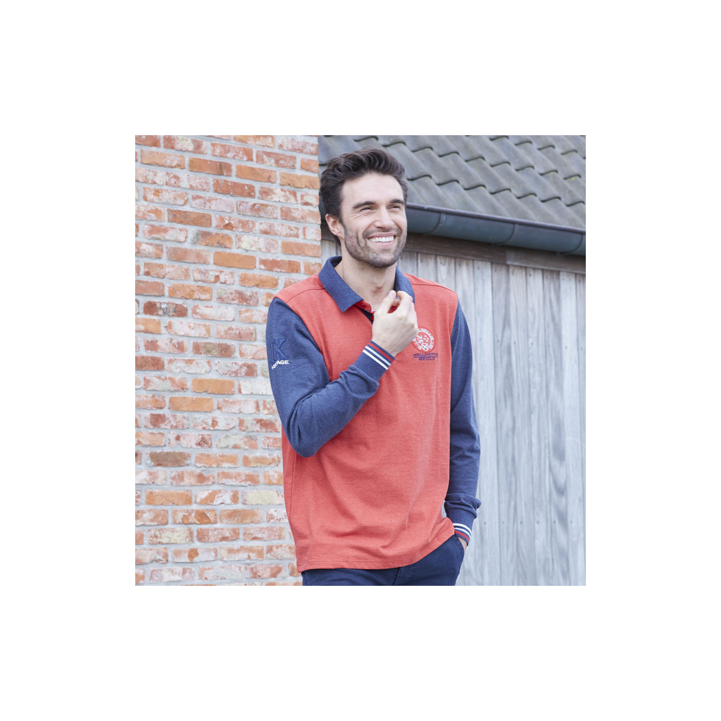 Black Wellis Long Sleeve Polo Shirt Heather Orange