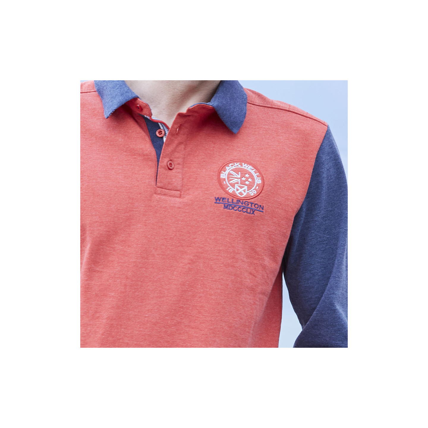 Black Wellis Long Sleeve Polo Shirt Heather Orange