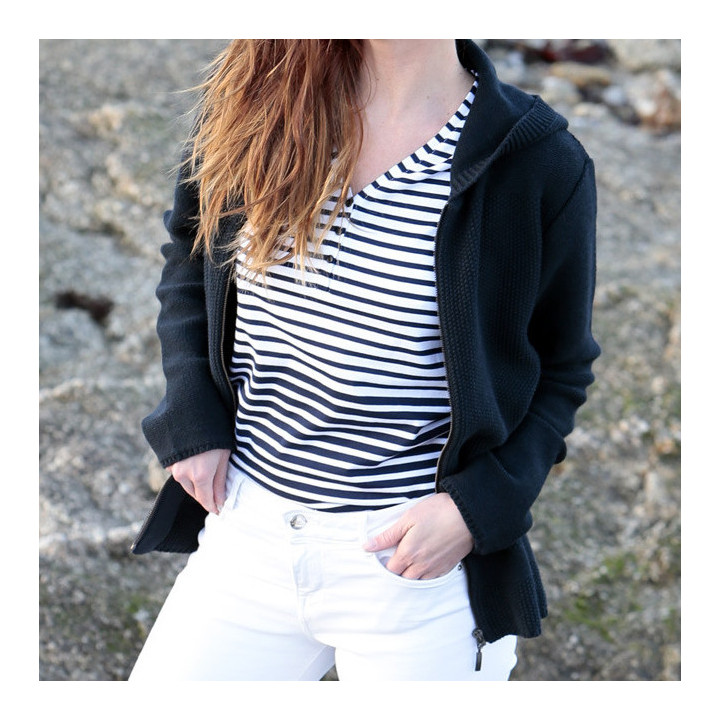 Cardigan à Capuche Zippé Marine Out Of Ireland