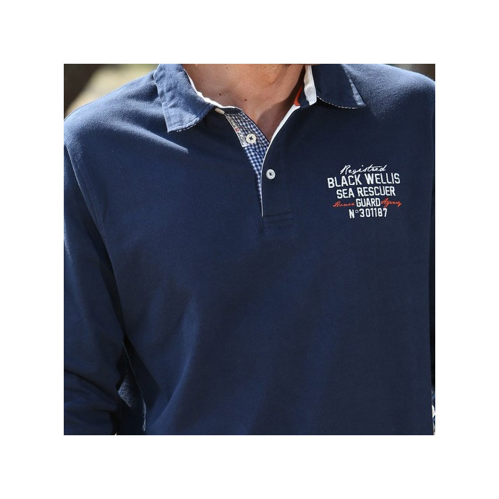 Black Wellis Gingham Collar Navy Polo Shirt