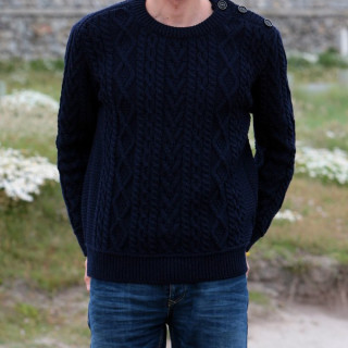 Inis Crafts Round Collar Sweater Marine Blue
