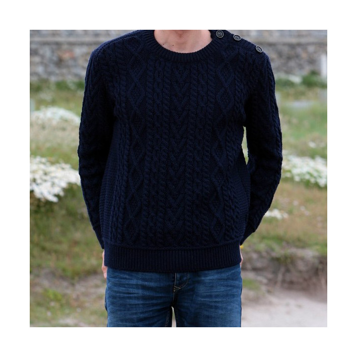 Inis Crafts Round Collar Sweater Marine Blue