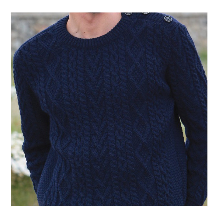 Inis Crafts Round Collar Sweater Marine Blue