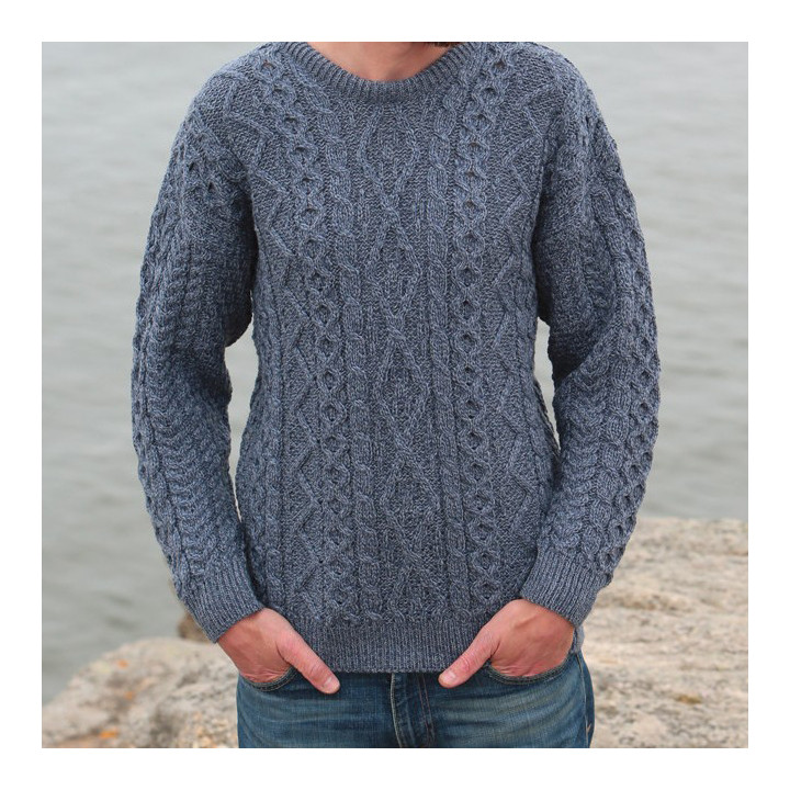 Carraig Donn Blue Aran Merino Sweater 
