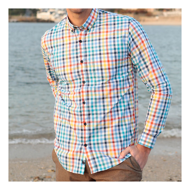 Out Of Ireland Vichy Blue Yellow Orange Shirt