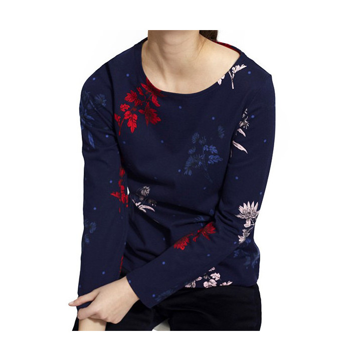 T-shirt Manches Longues Marine Motif Fleurs Tom Joule
