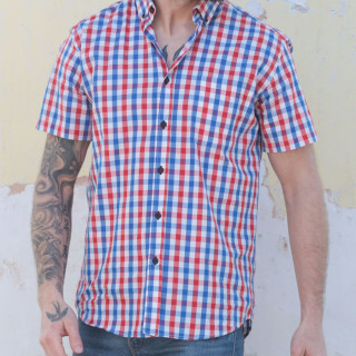 Chemise Manches Courtes Vichy Bleu et Rouge Out Of Ireland