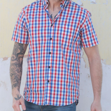 Out Of Ireland Blue And Red Vichy Short Sleeve Shirt