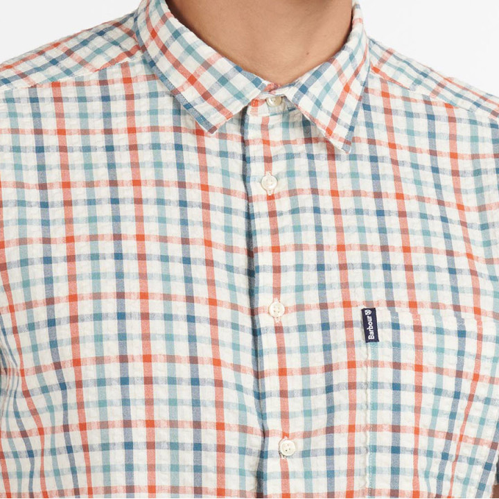 Barbour Ecru Blue Red Check Short Sleeve Shirt