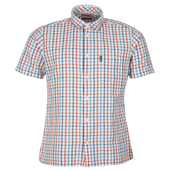 Barbour Ecru Blue Red Check Short Sleeve Shirt