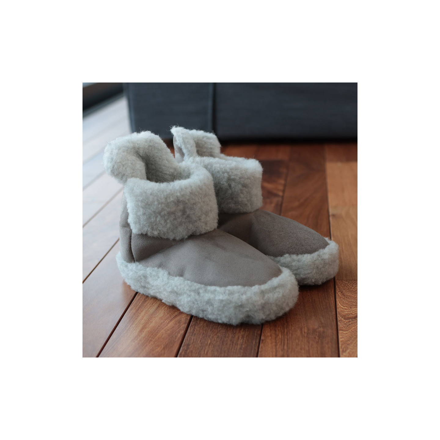 Chaussons Boots Velours Gris Clair Alwero
