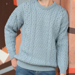 Pull Aran Col Rond Bleu Glacier Aran Woollen Mills